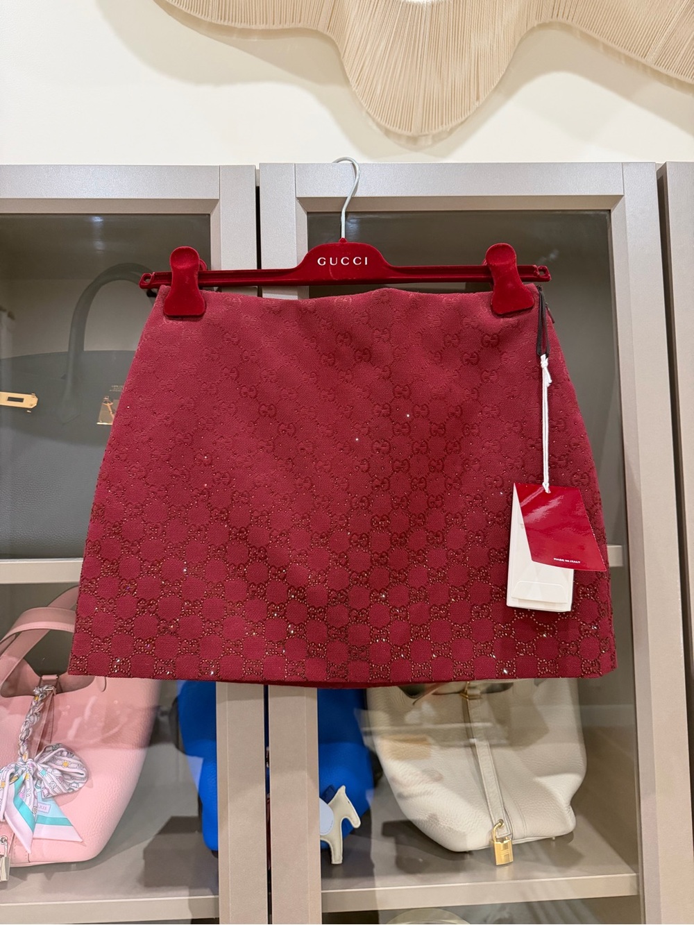 Gucci Burgundy GG Crystal Mini Skirt